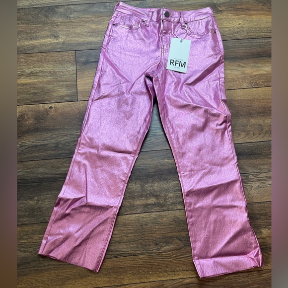 NWT Royalty For Me Pink Metallic MiniBoot cut Jeans Size S - Picture 4 of 7